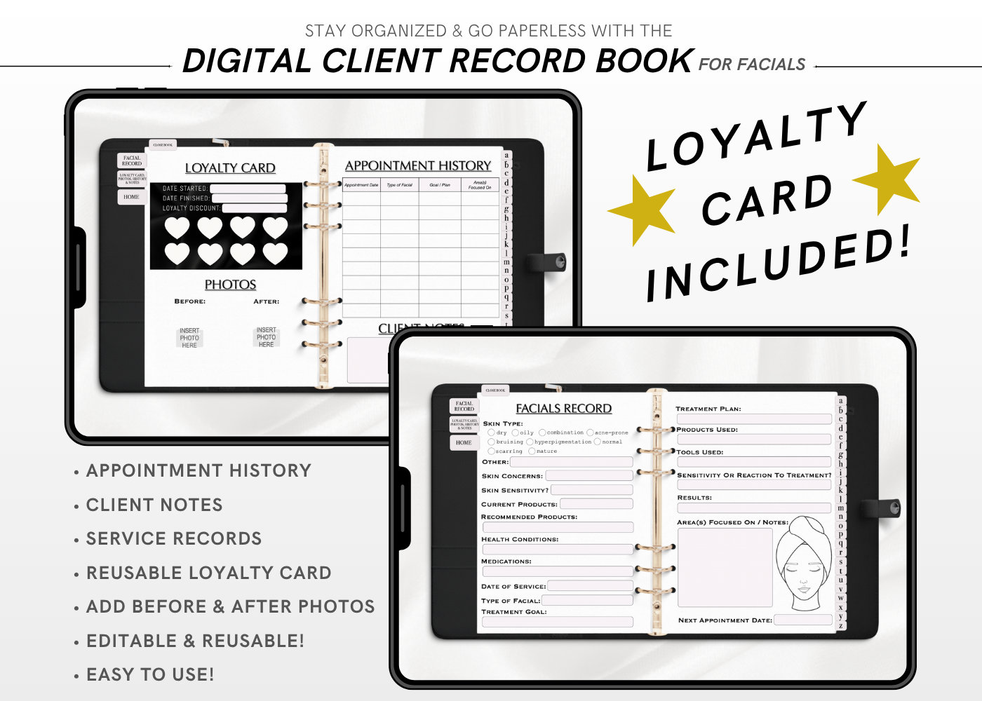 Digital FACIALS Client Record Book
