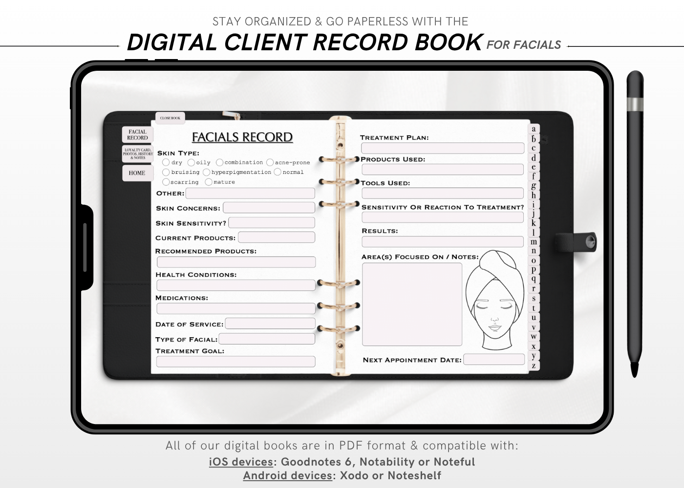 Digital FACIALS Client Record Book