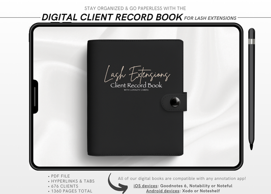 Digital LASH EXTENSIONS Client Record Book