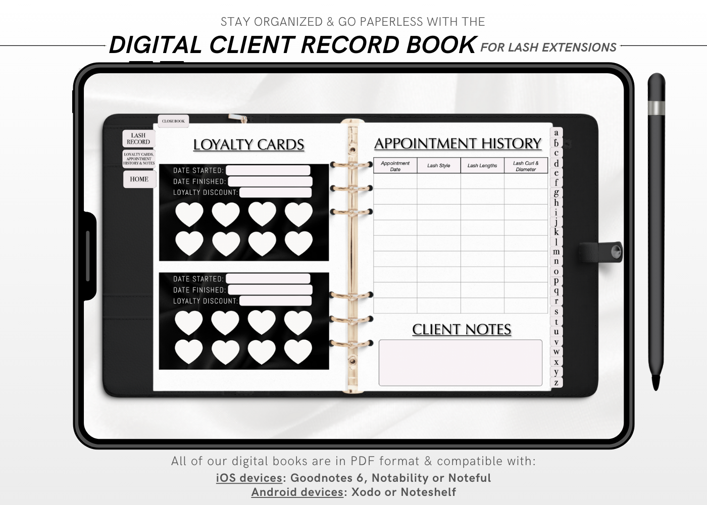 Digital LASH EXTENSIONS Client Record Book