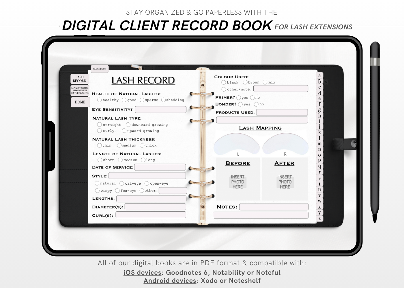 Digital LASH EXTENSIONS Client Record Book