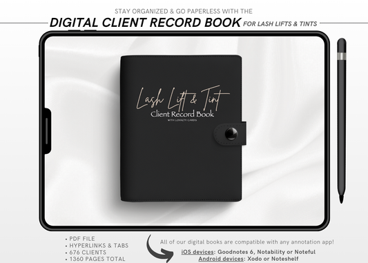 Digital LASH LIFT AND TINT Client Record Book
