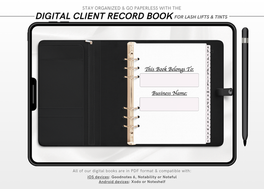 Digital LASH LIFT AND TINT Client Record Book