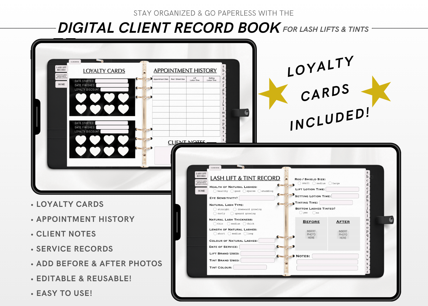 Digital LASH LIFT AND TINT Client Record Book