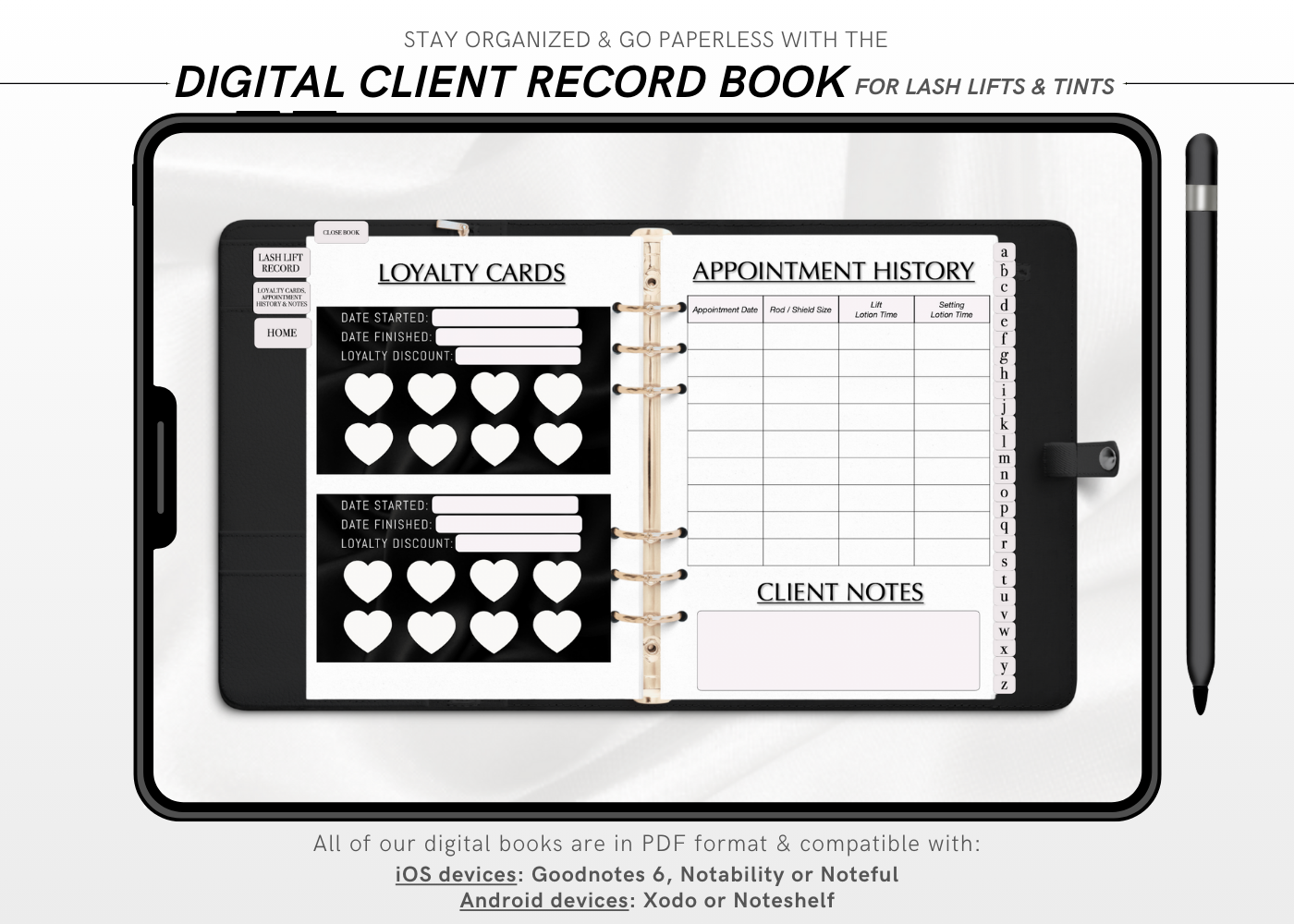 Digital LASH LIFT AND TINT Client Record Book