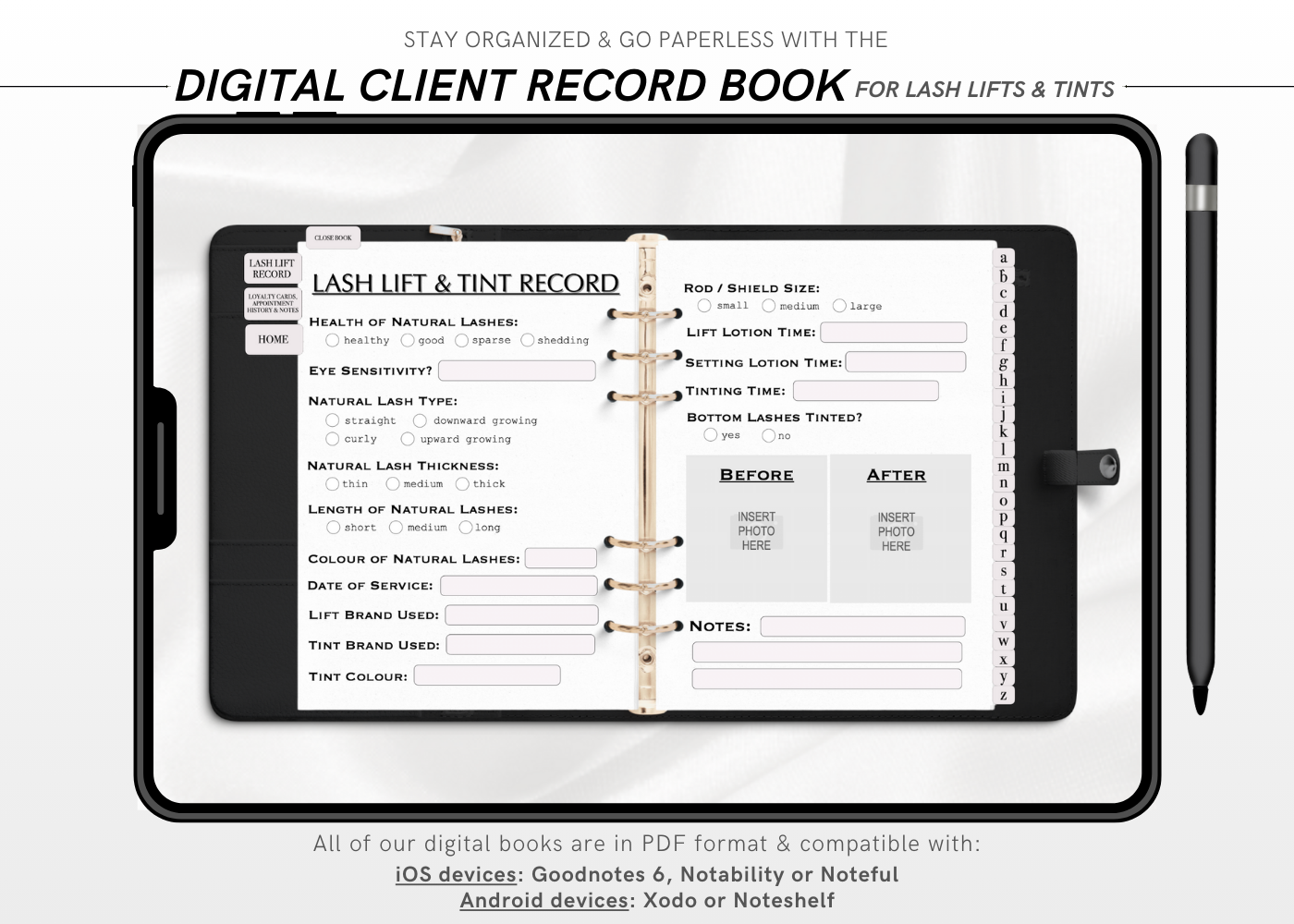 Digital LASH LIFT AND TINT Client Record Book