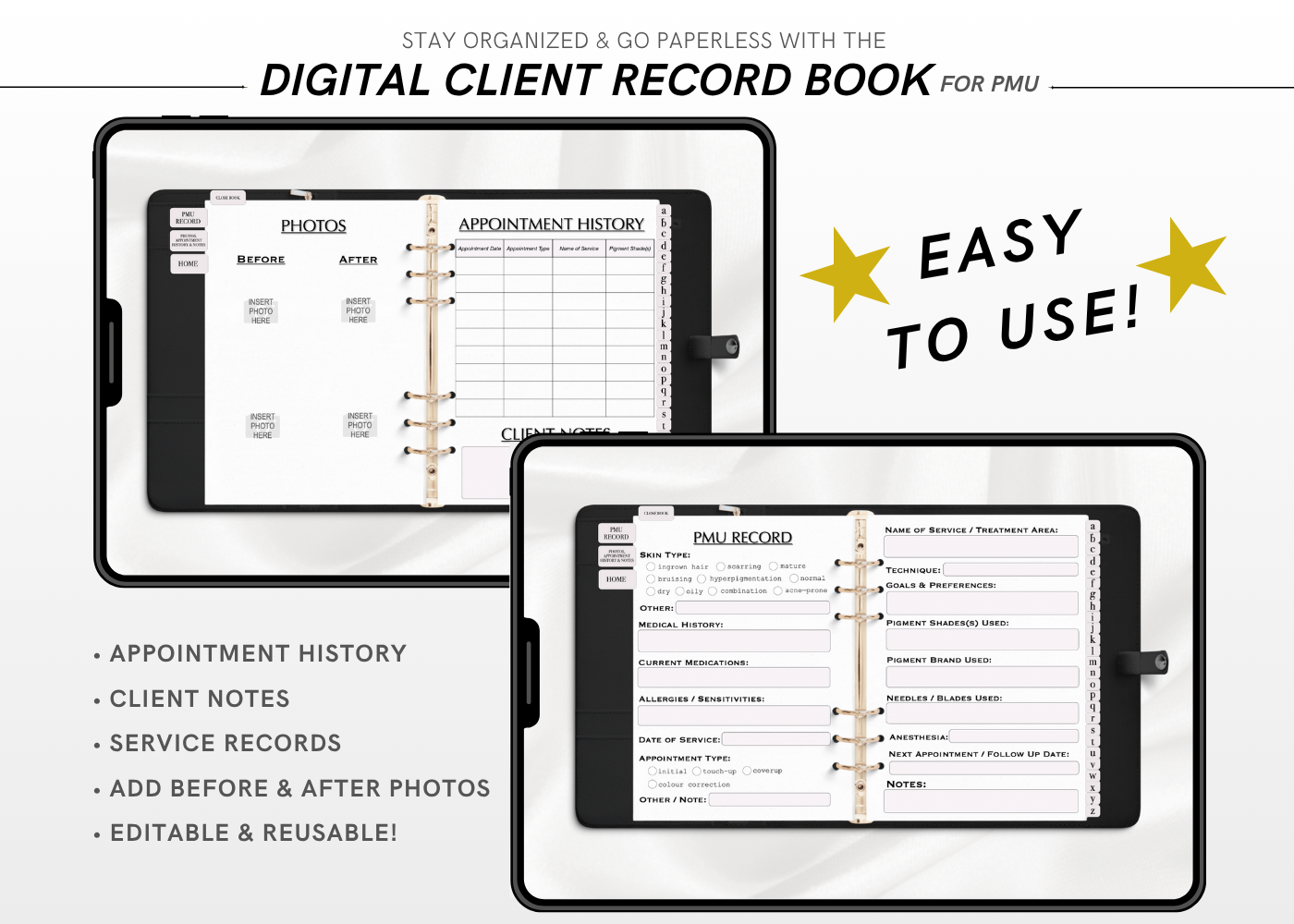 Digital PERMANENT MAKEUP (PMU) Client Record Book