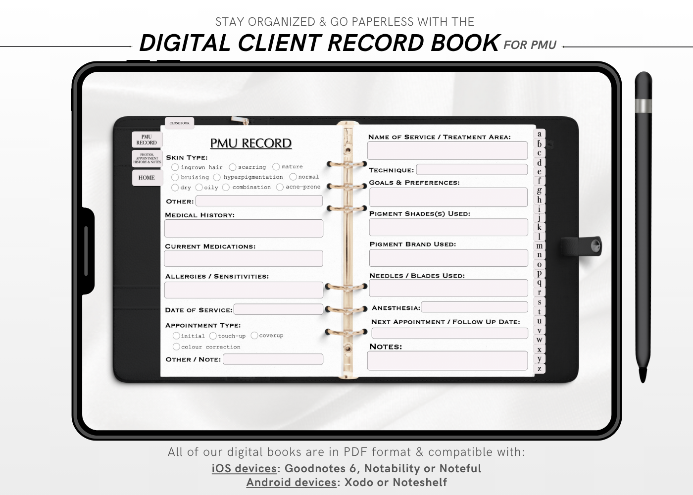 Digital PERMANENT MAKEUP (PMU) Client Record Book