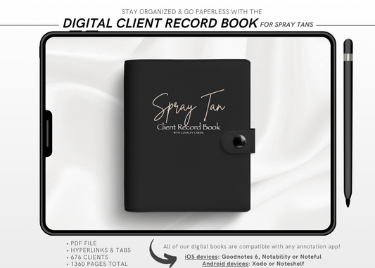 Digital SPRAY TAN Client Record Book