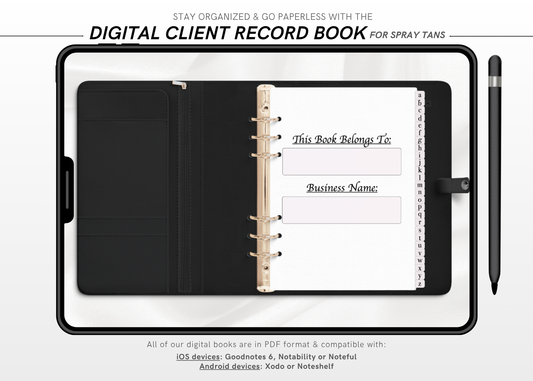 Digital SPRAY TAN Client Record Book