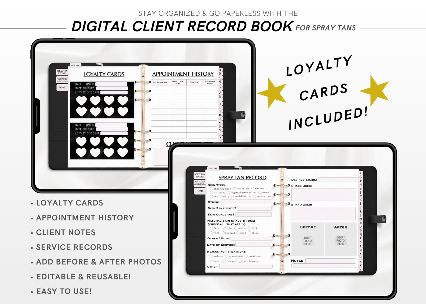 Digital SPRAY TAN Client Record Book