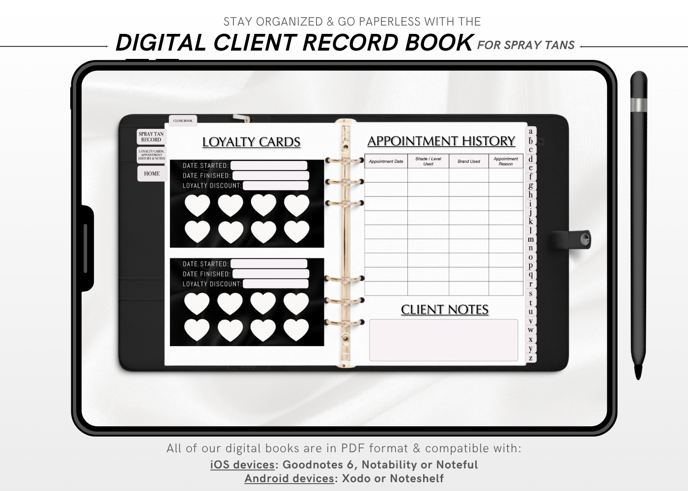 Digital SPRAY TAN Client Record Book