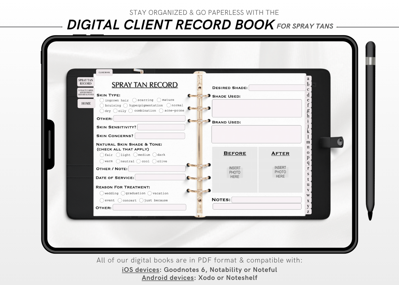 Digital SPRAY TAN Client Record Book