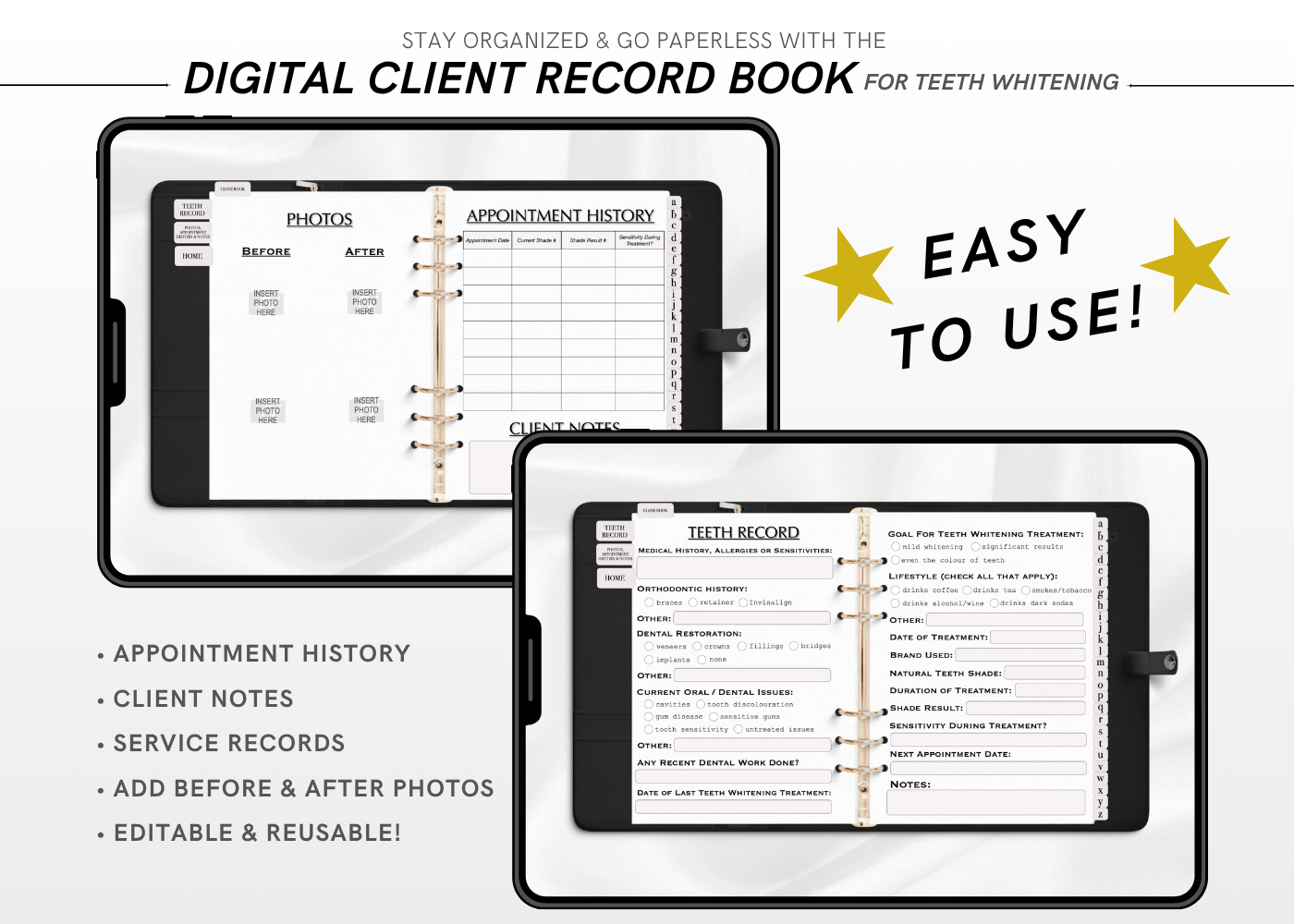 Digital TEETH WHITENING Client Record Book