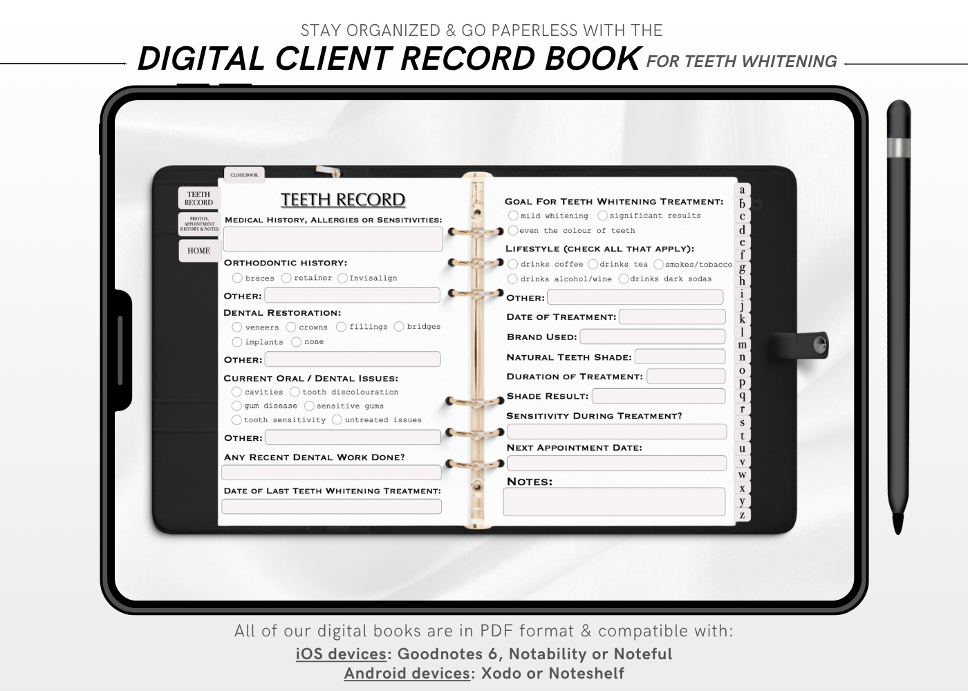Digital TEETH WHITENING Client Record Book