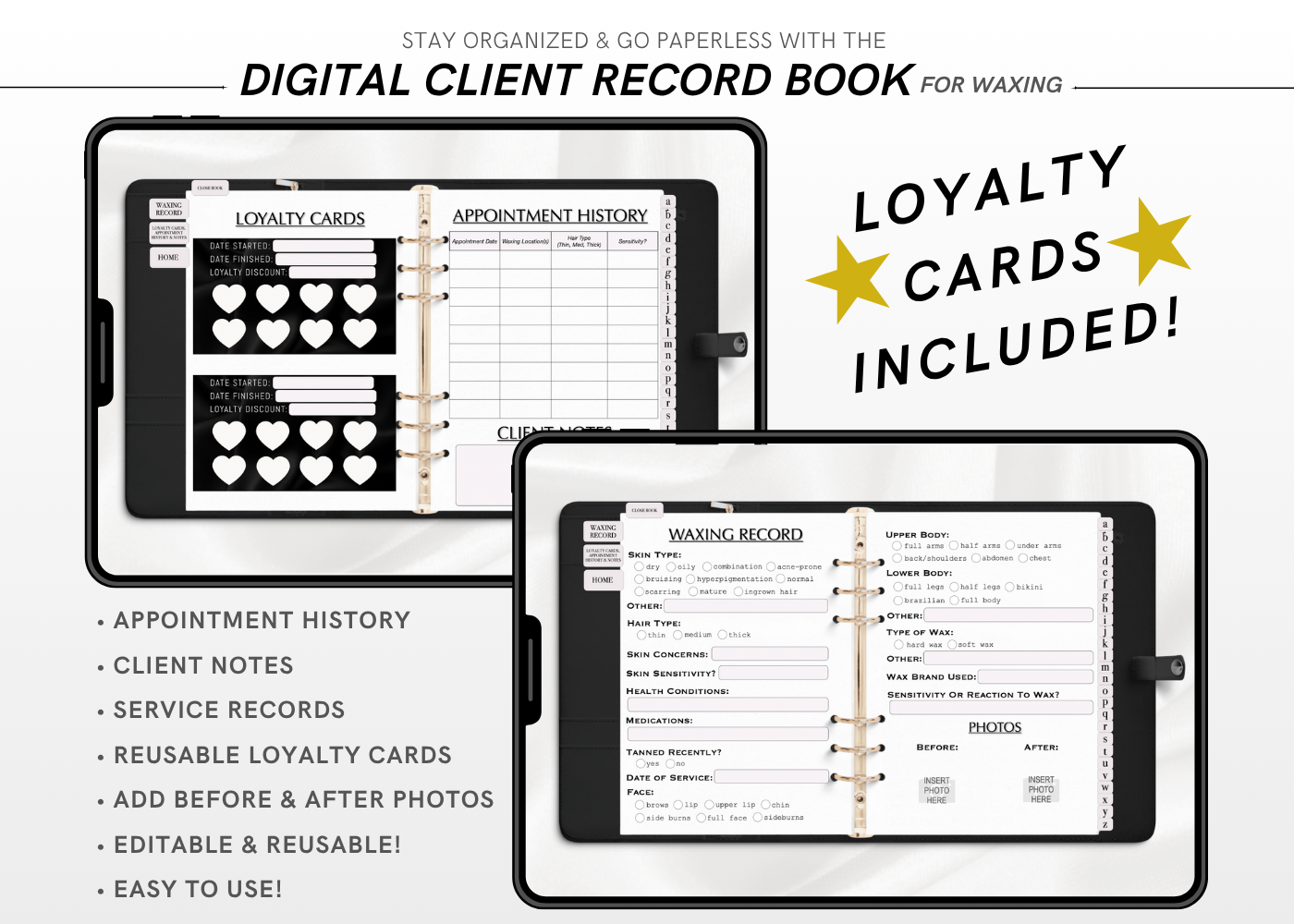 Digital WAXING Client Record Book