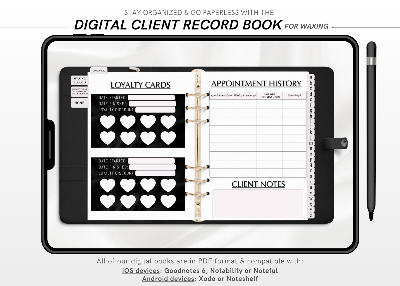 Digital WAXING Client Record Book