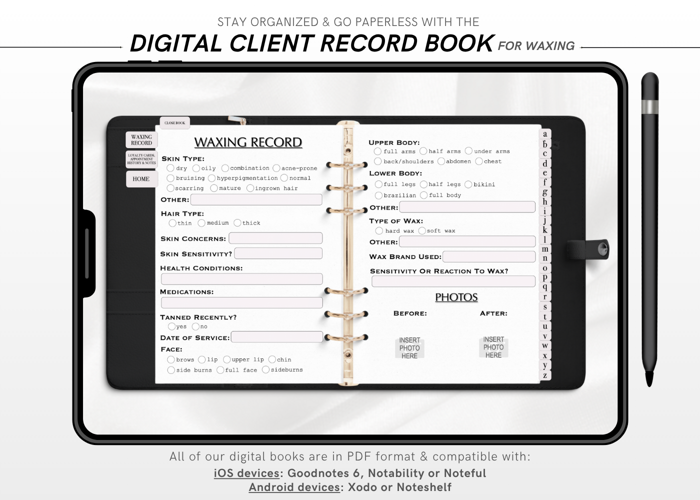Digital WAXING Client Record Book